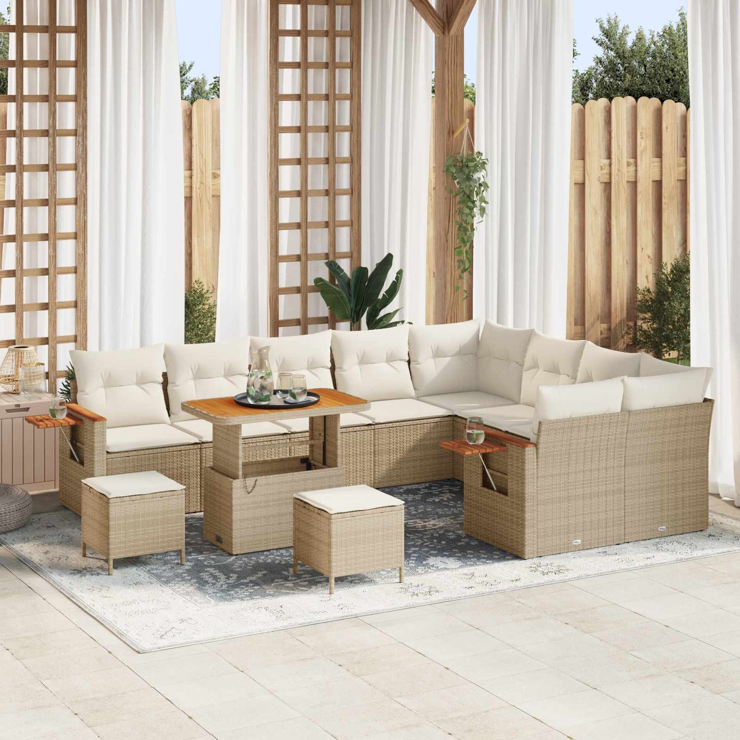 Havesofa Sæt 12 stk. Beige polyrattan