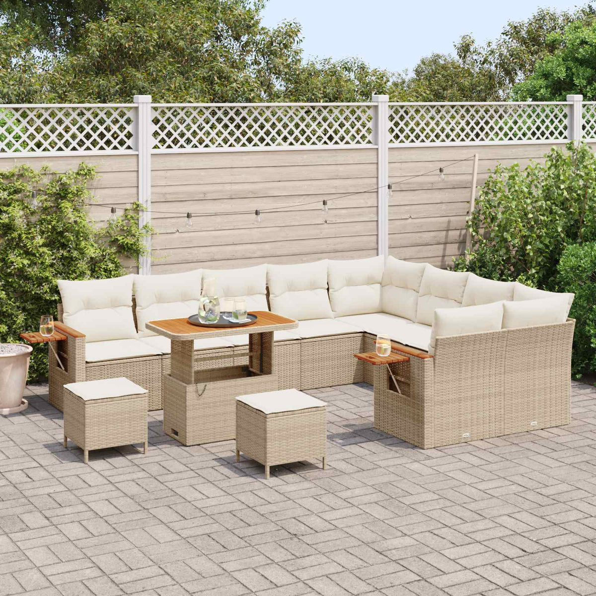 Havesofa Sæt 12 stk. Beige polyrattan