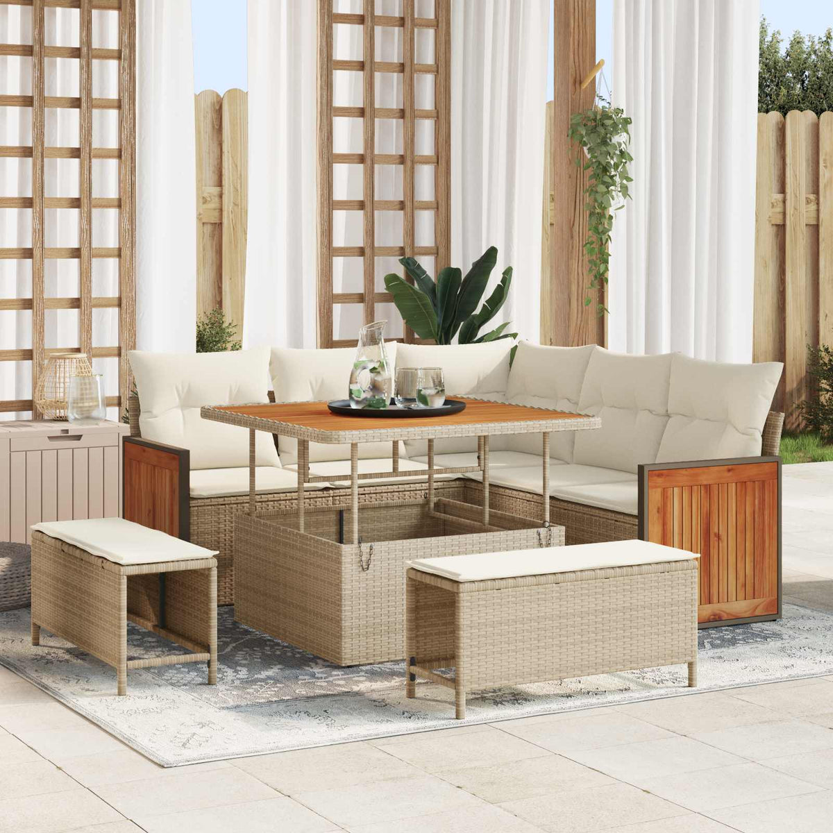 Havesofa Sæt 8 stk. 8-Antal sæder Beige og creme