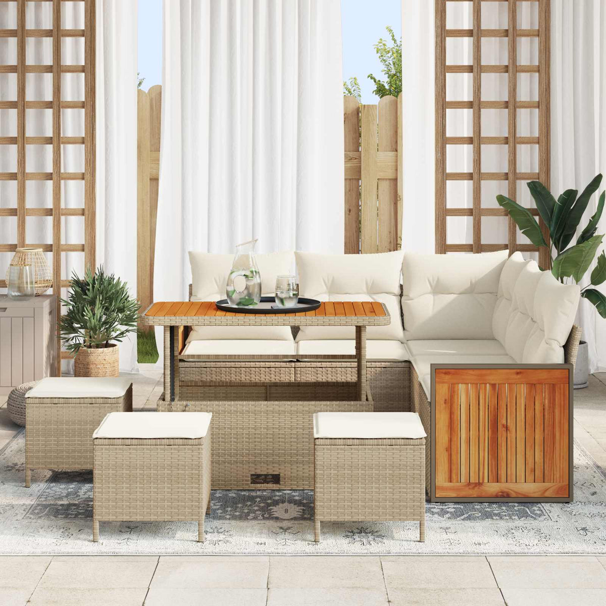 Havesofa Sæt 9 stk. 9-Antal sæder Beige og creme