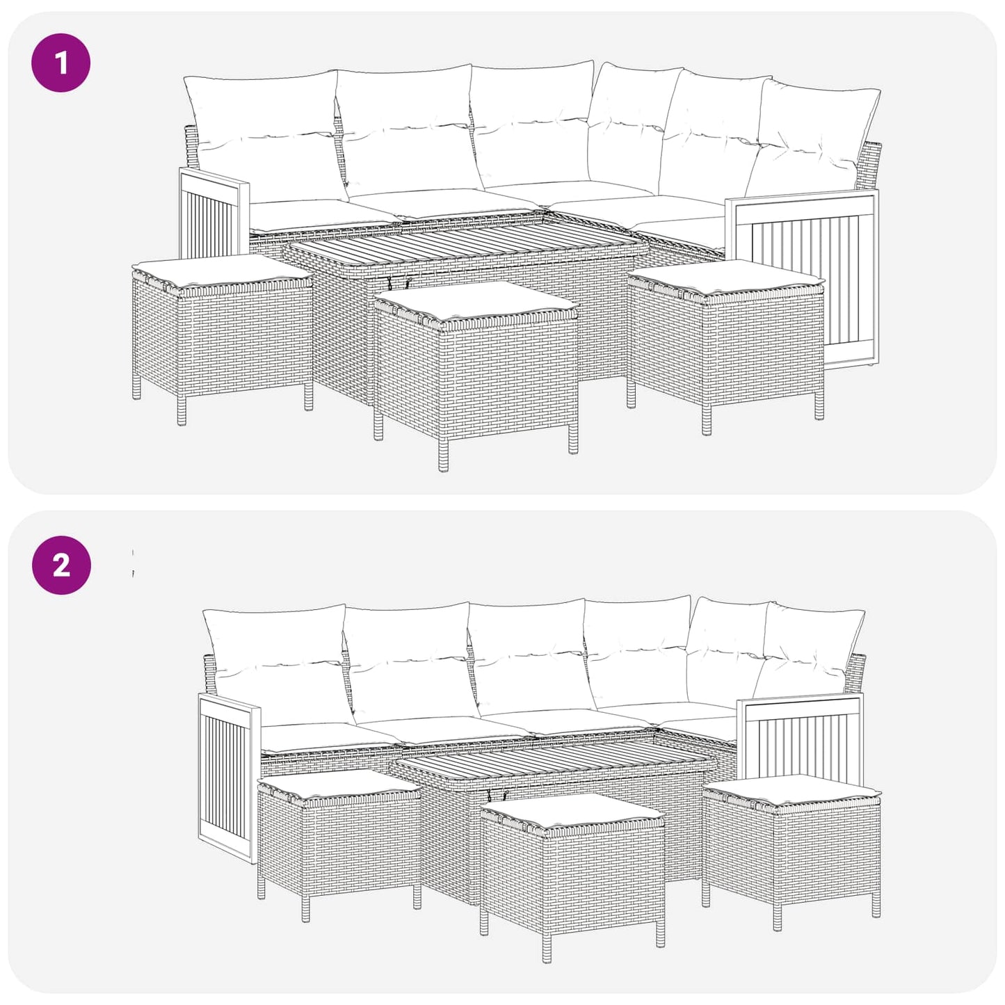 Havesofa Sæt 9 stk. 9-Antal sæder Beige og lys grå