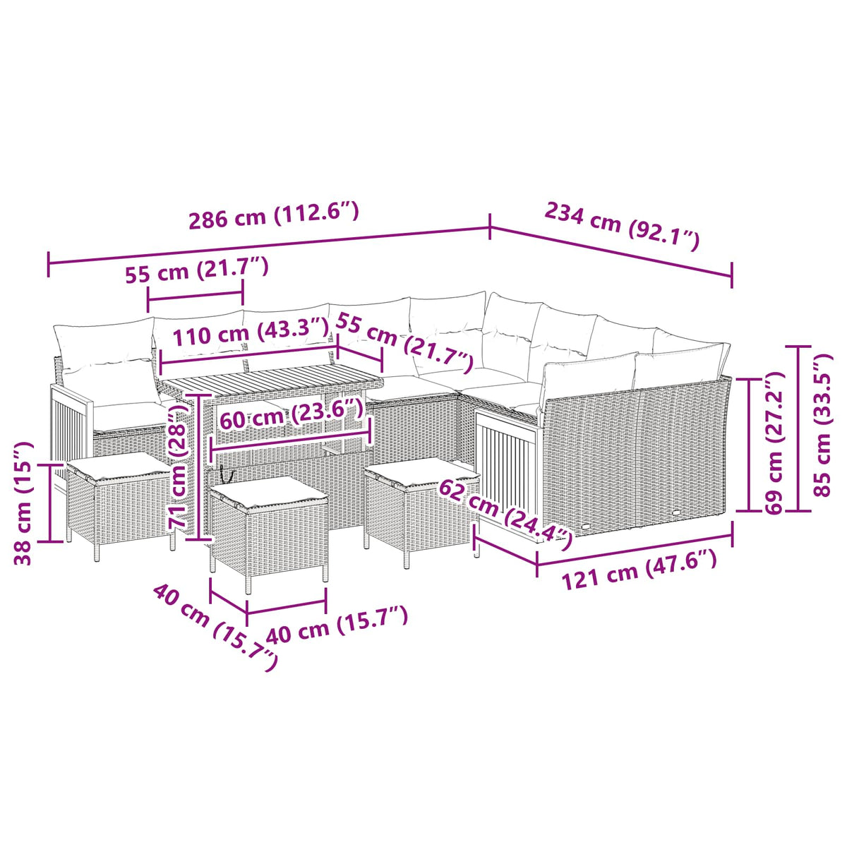 Havesofa Sæt 13 stk. 13-Antal sæder Beige og creme