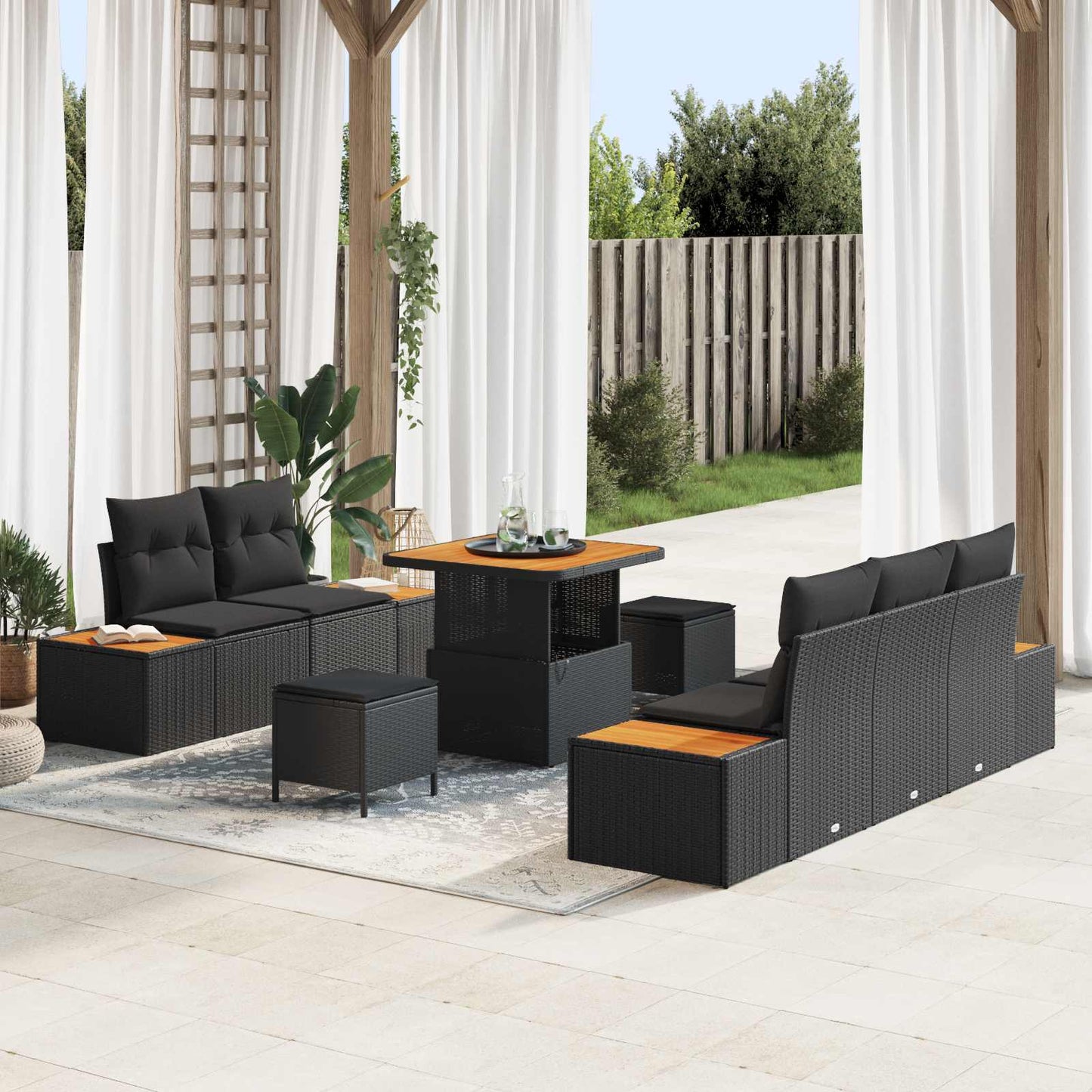 Havesofa Sæt 8 pcs 7-Seater Sort