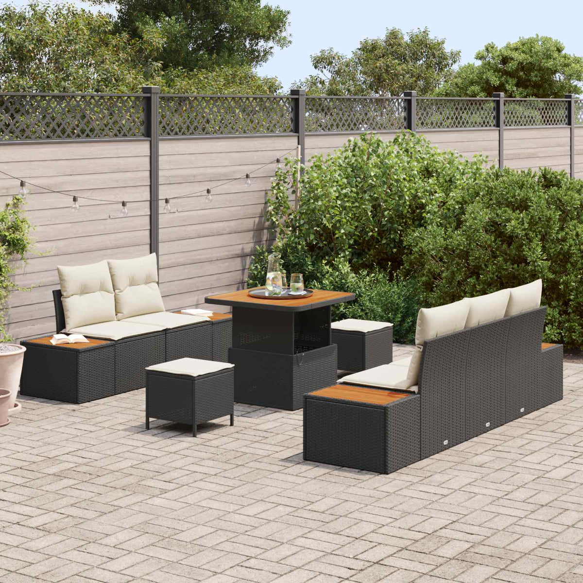 Havesofa Sæt 8 pcs 7-Seater Sort og Cream