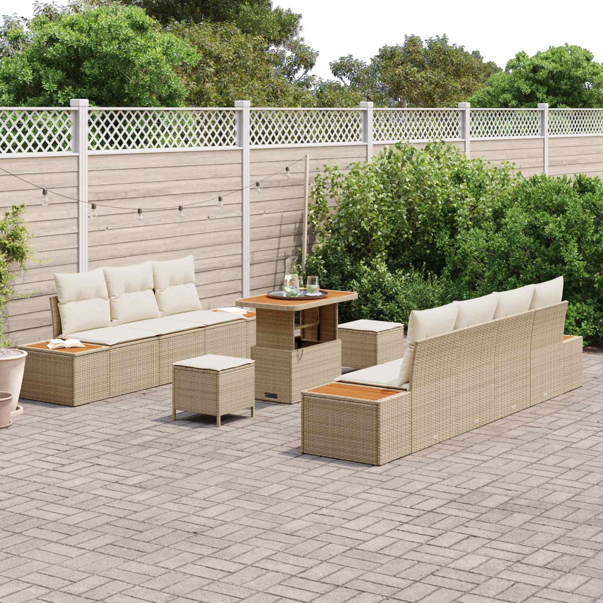 Havesofa Sæt 10 stk. 9-Antal sæder Beige og creme