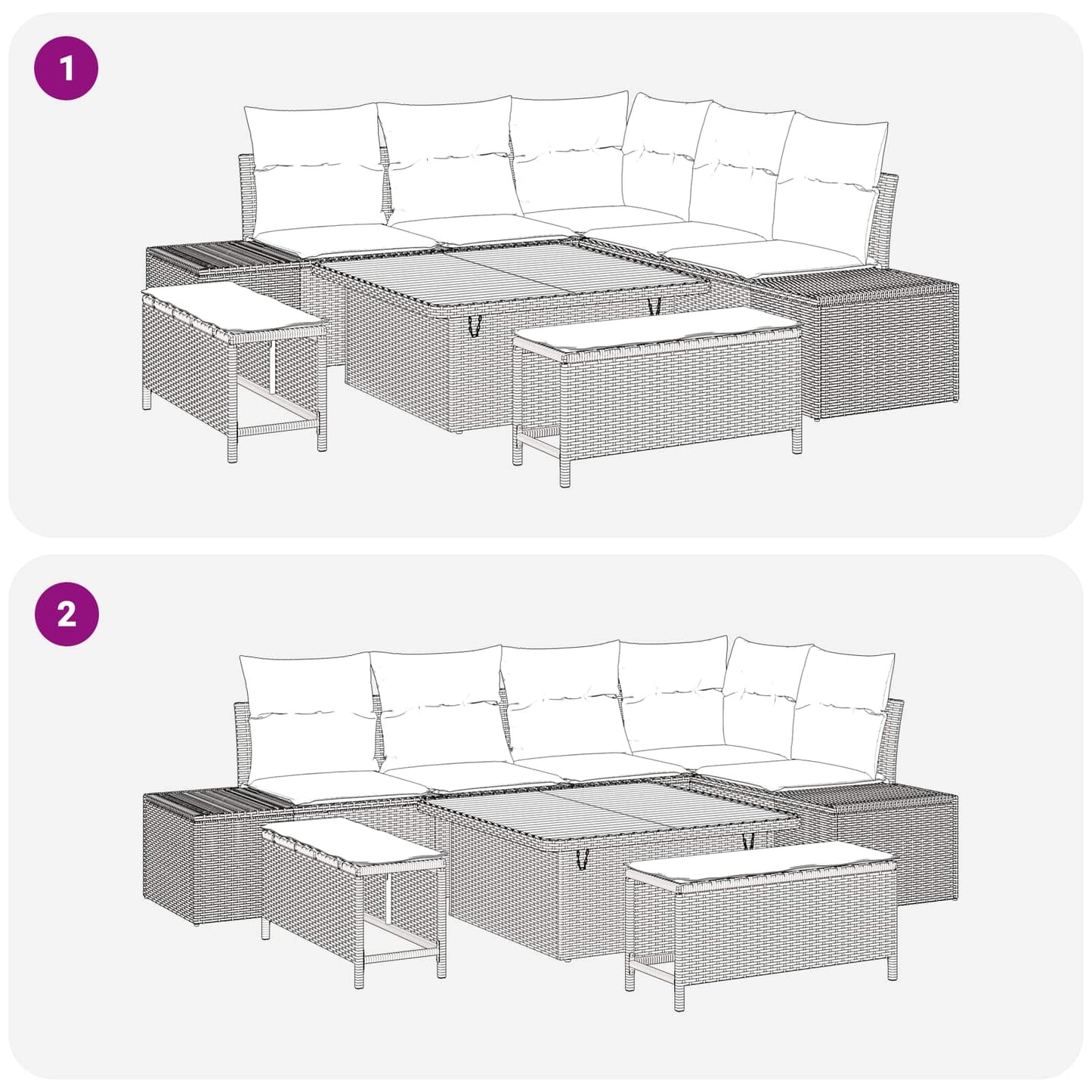 Havesofa Sæt 8 stk. 7-Antal sæder Beige og lys grå