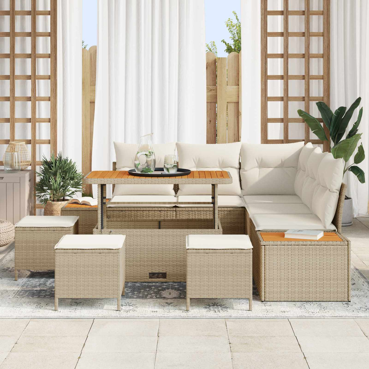 Havesofa Sæt 9 stk. 8-Antal sæder Beige og creme