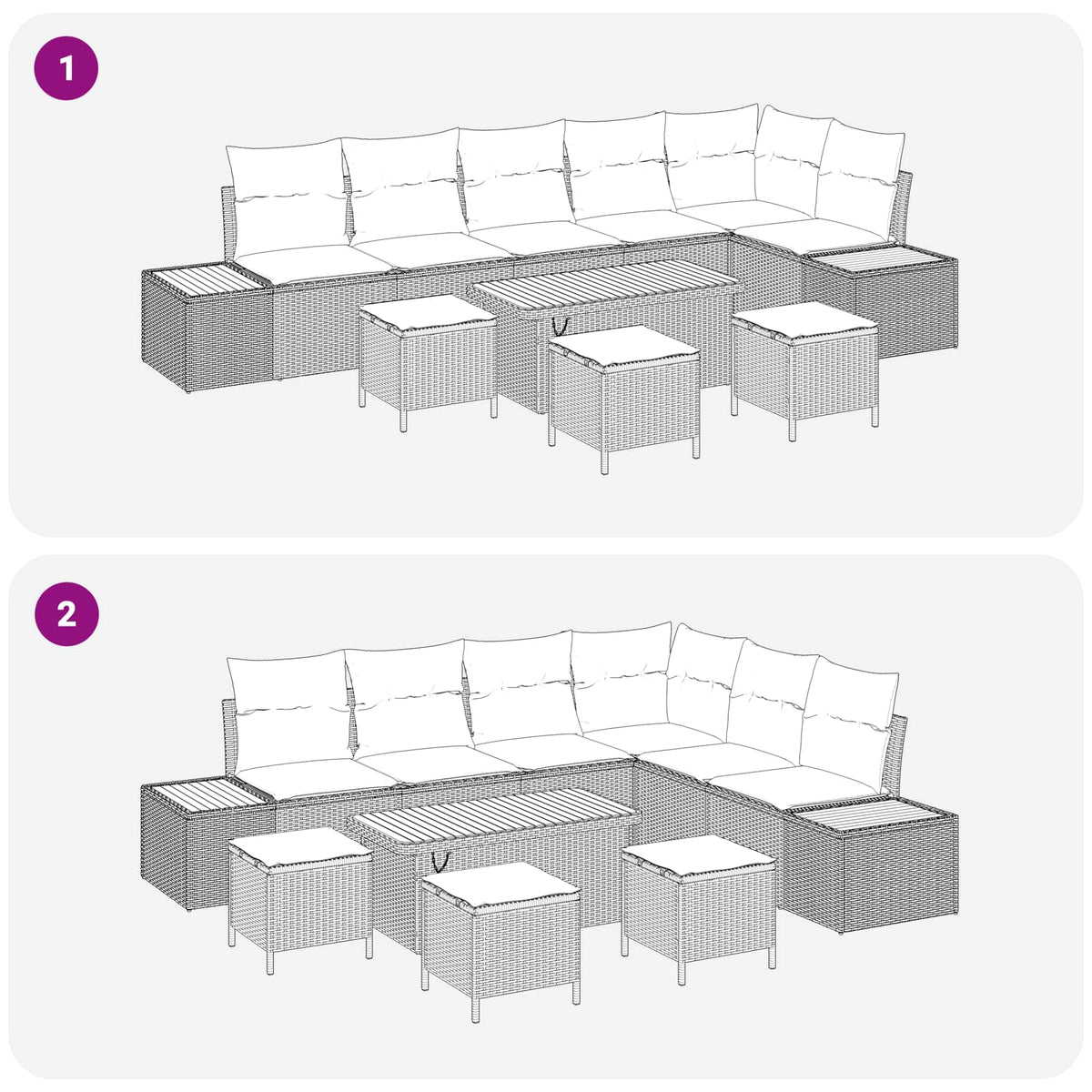 Havesofa Sæt 10 stk. 9-Antal sæder Beige og lys grå