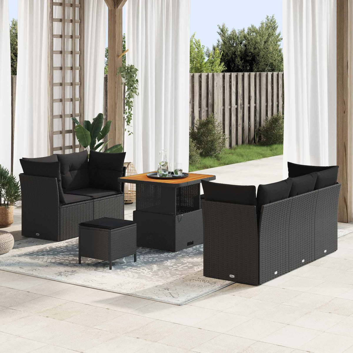 Havesofa Sæt 8 stk. 5-Antal sæder Sort polyrattan