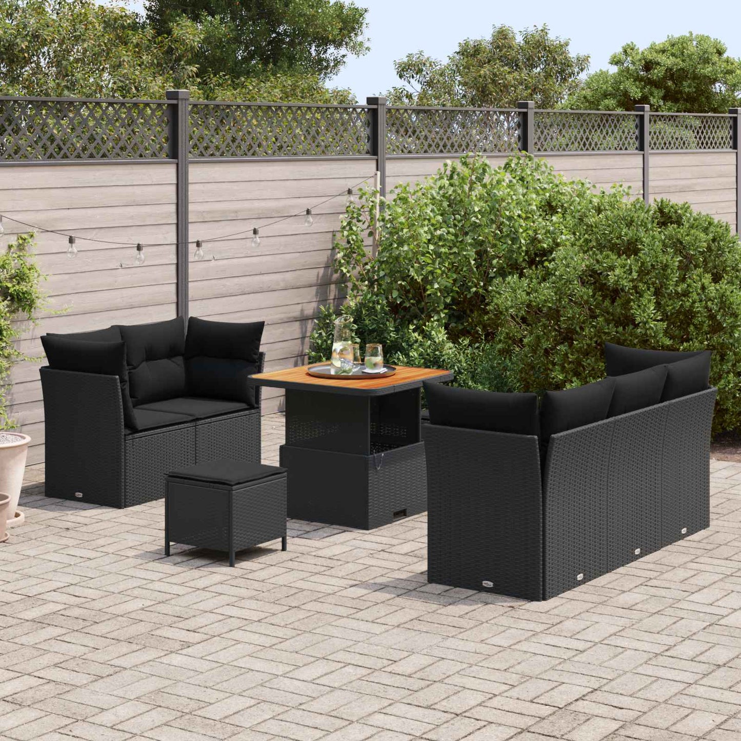 Havesofa Sæt 8 stk. 5-Antal sæder Sort polyrattan