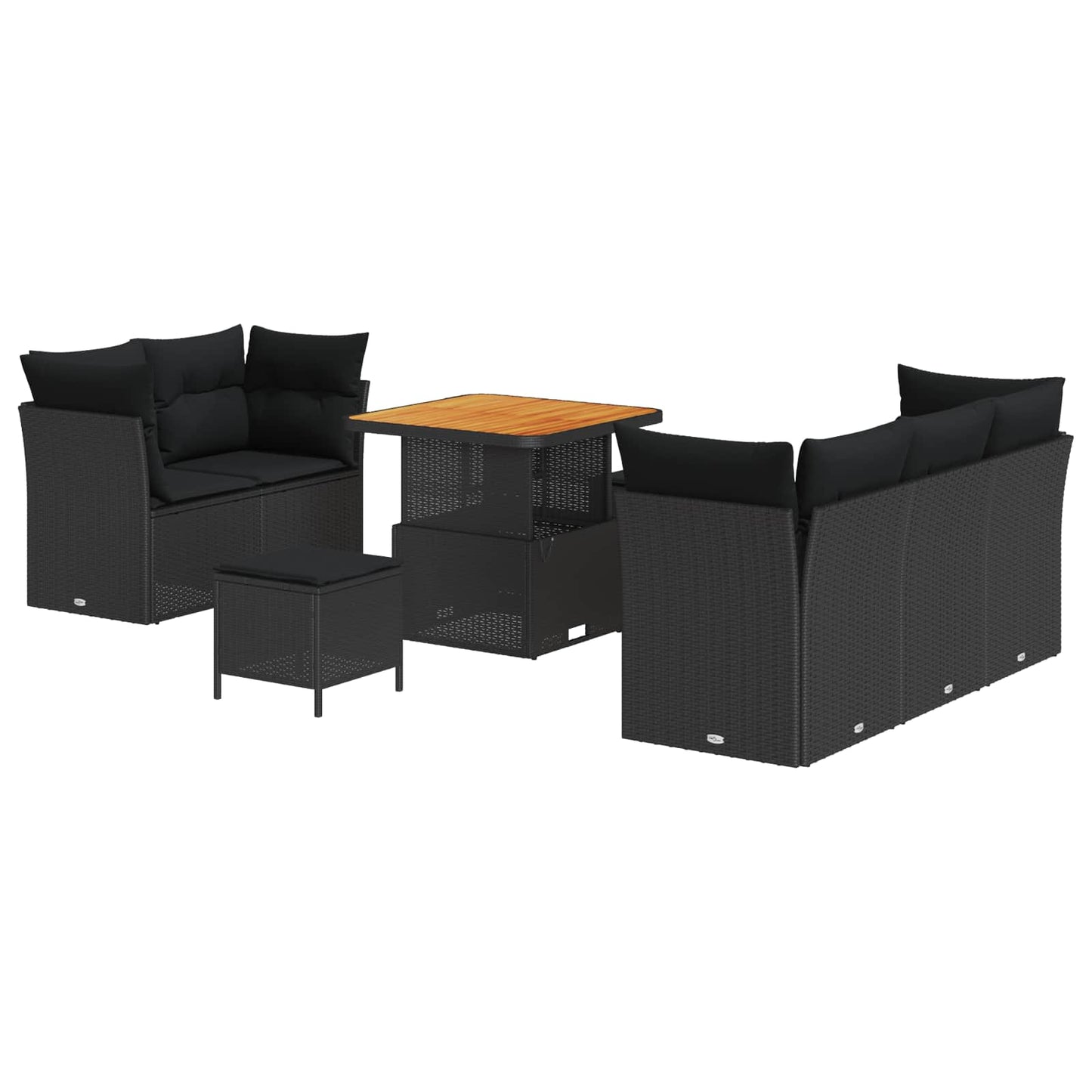Havesofa Sæt 8 stk. 5-Antal sæder Sort polyrattan