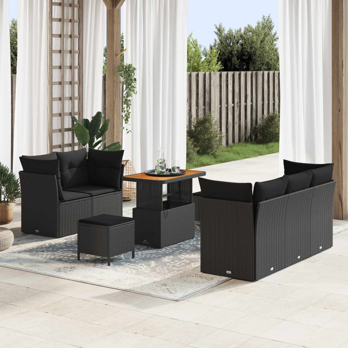 Havesofa Sæt 8 stk. 5-Antal sæder Sort polyrattan