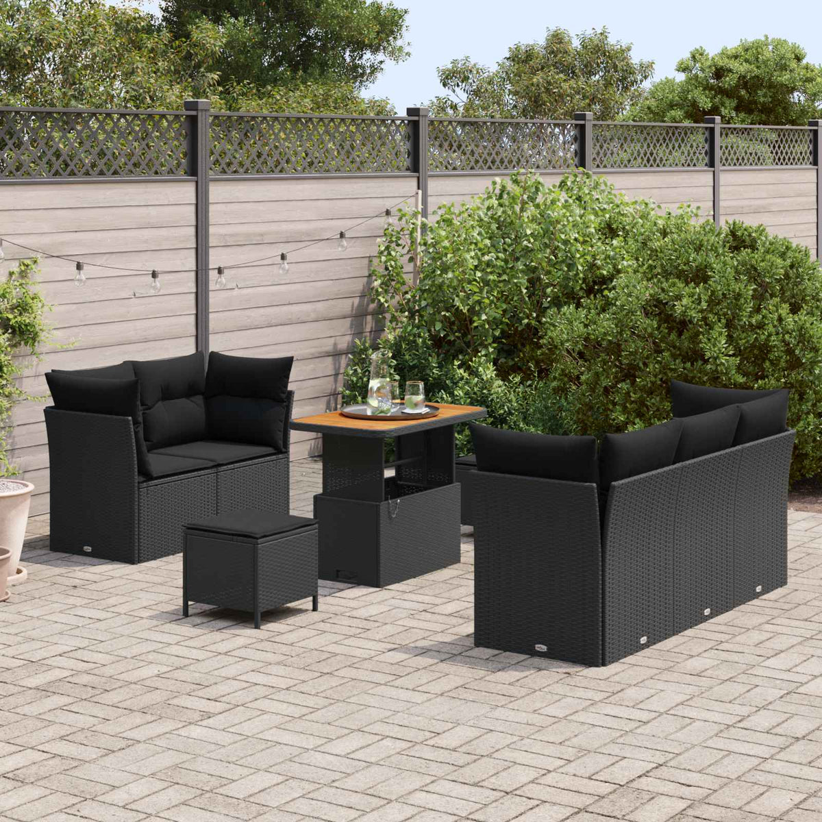 Havesofa Sæt 8 stk. 5-Antal sæder Sort polyrattan