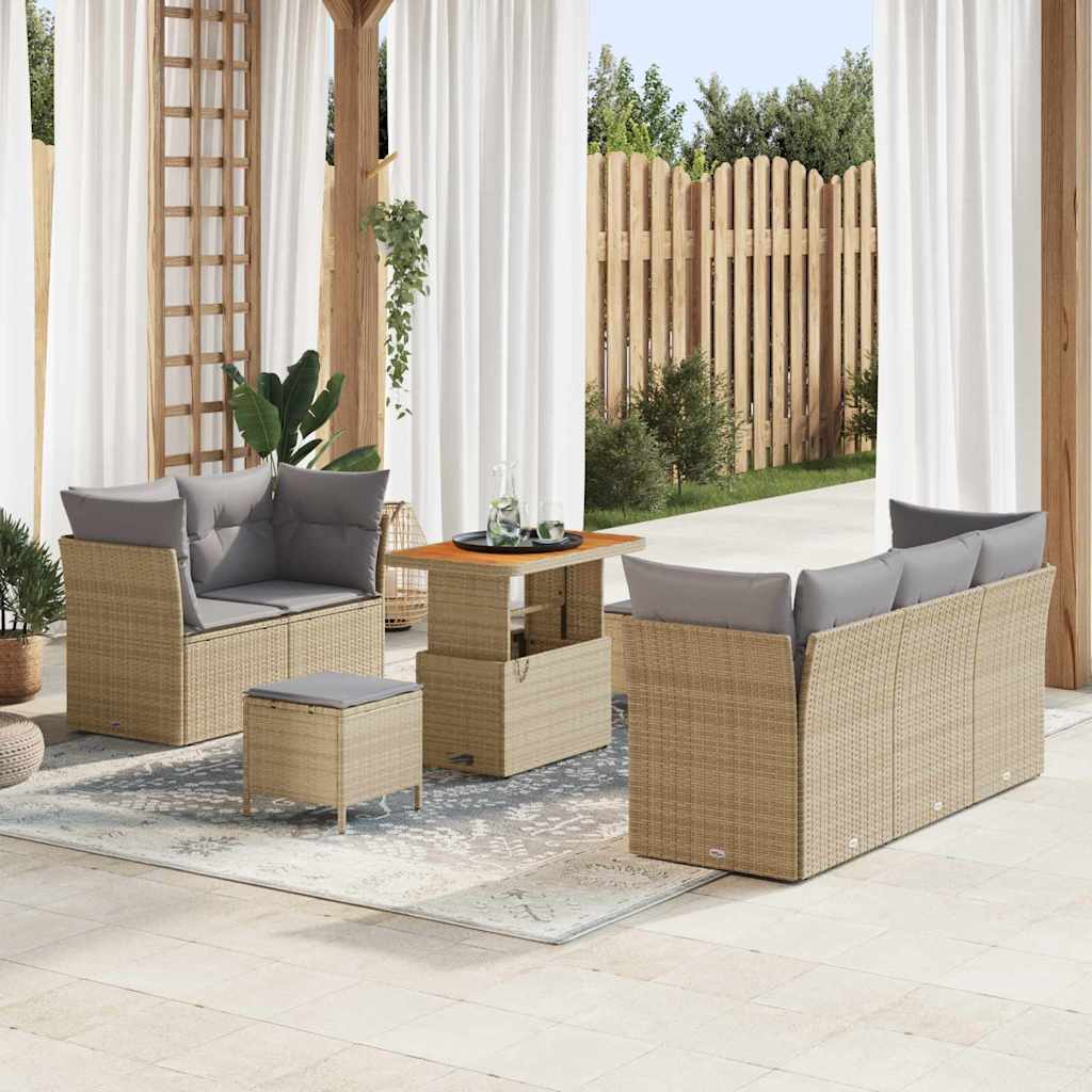 Havesofa Sæt 8 stk. 5-Antal sæder Beige og lys grå polyrattan
