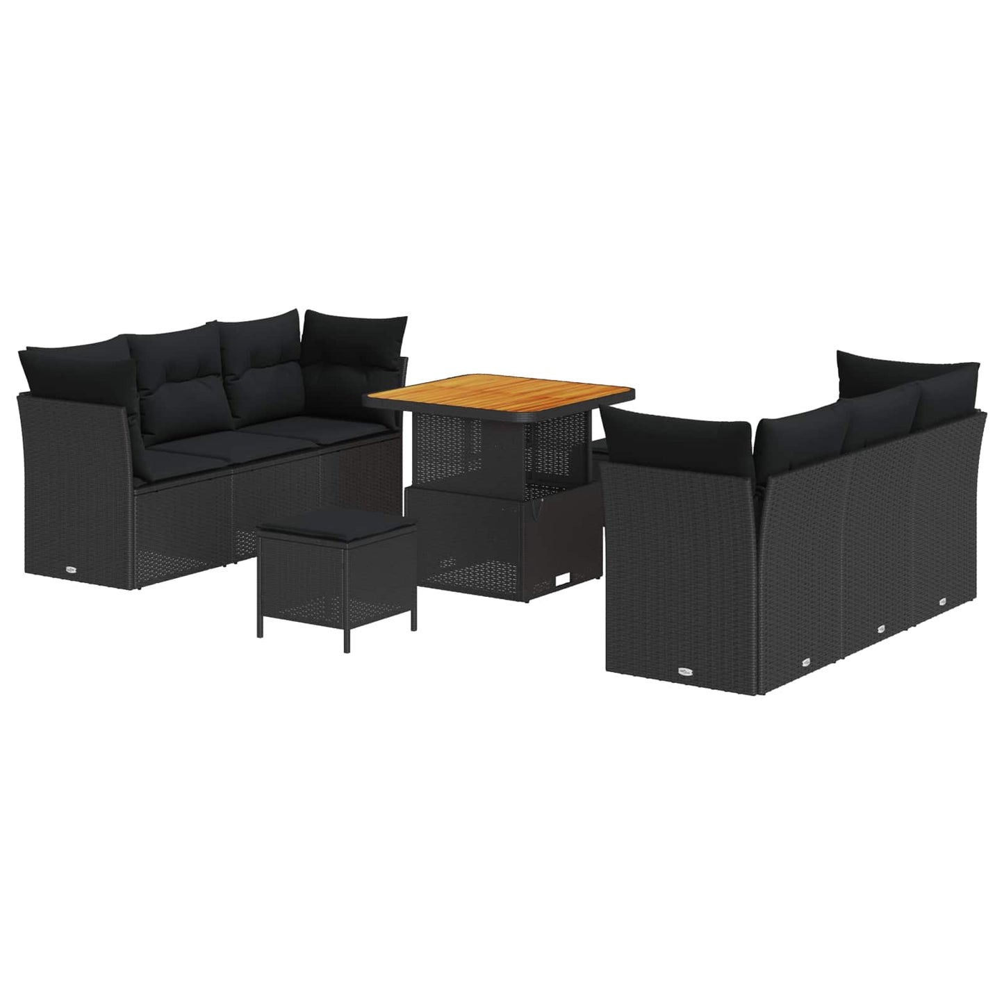 Havesofa Sæt med pude 9 pcs Sort polyrattan