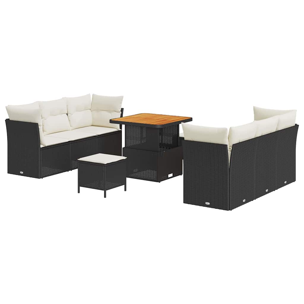 Havesofa Sæt med pude 9 pcs Sort og Cream polyrattan
