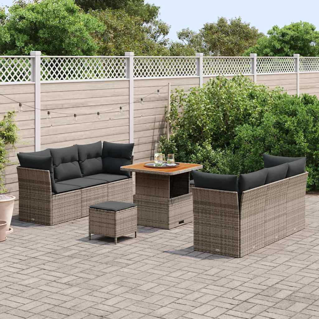 Havesofa Sæt med pude 9 pcs Grå polyrattan
