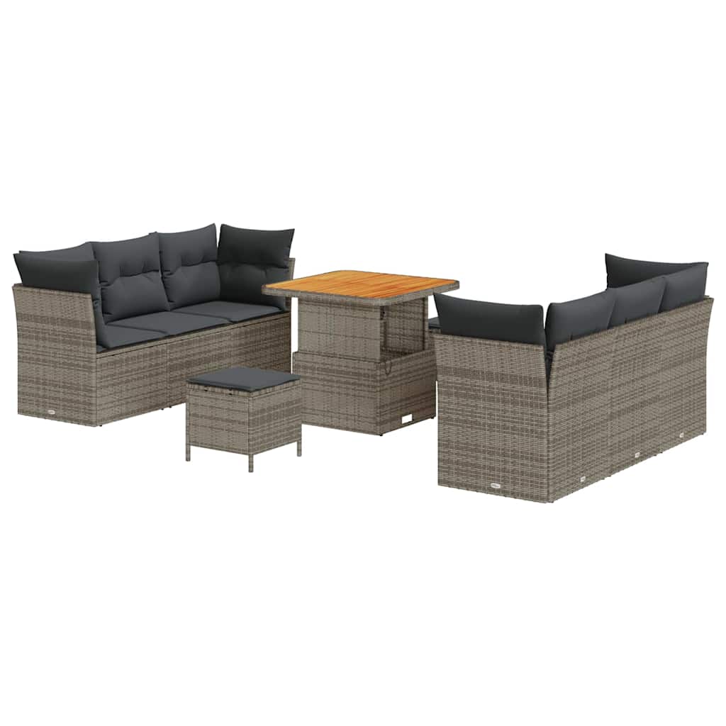 Havesofa Sæt med pude 9 pcs Grå polyrattan