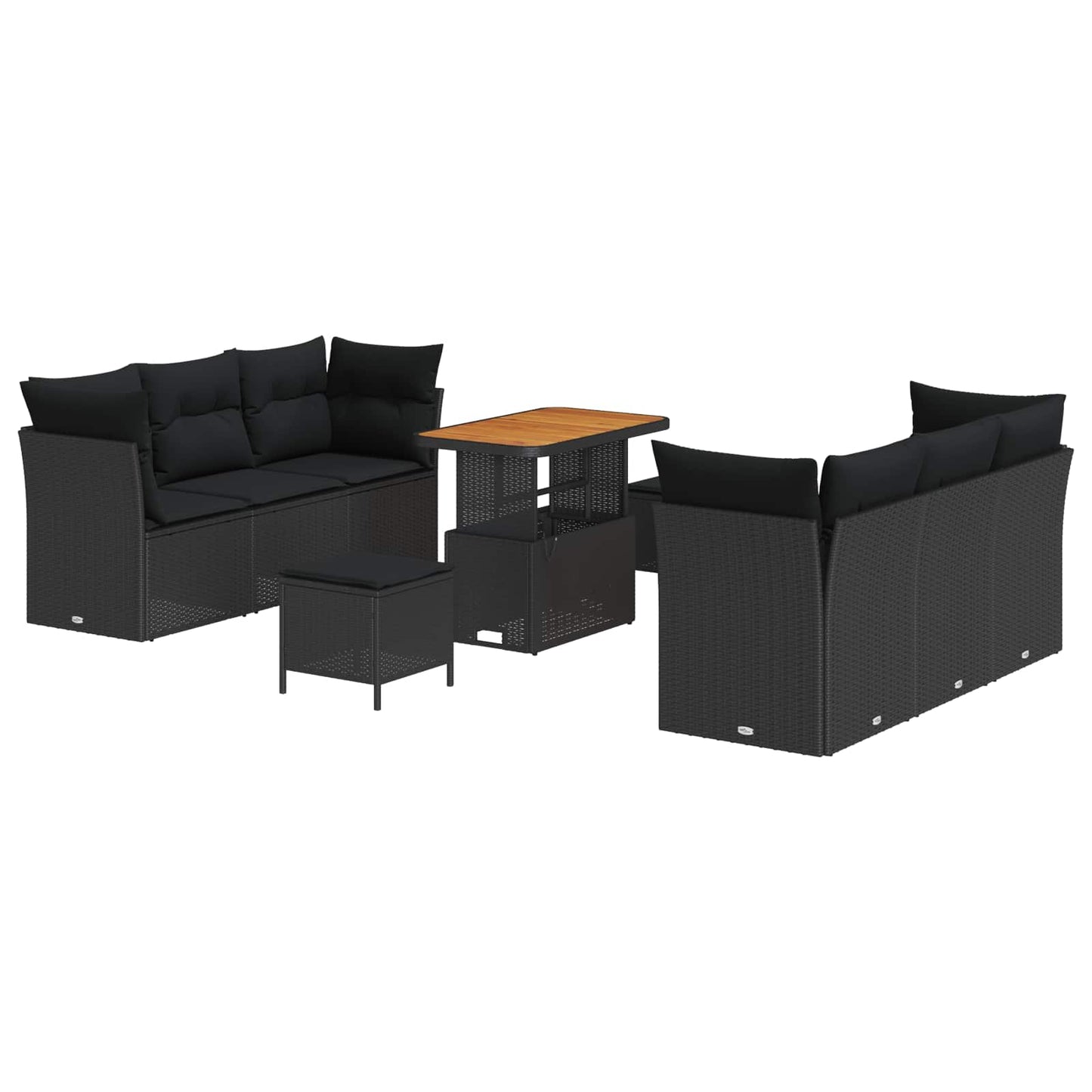Havesofa Sæt med pude 9 pcs Sort polyrattan