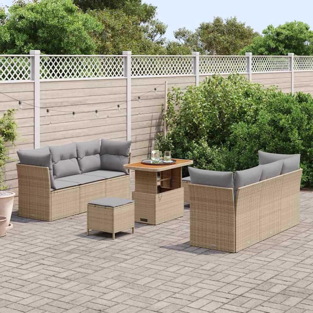 Havesofa Sæt med pude 9 pcs Beige og lys grå polyrattan