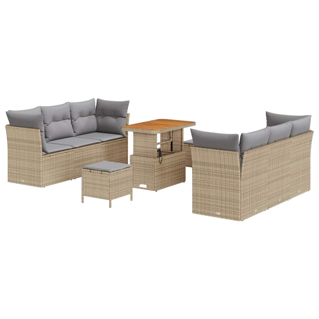 Havesofa Sæt med pude 9 pcs Beige og lys grå polyrattan