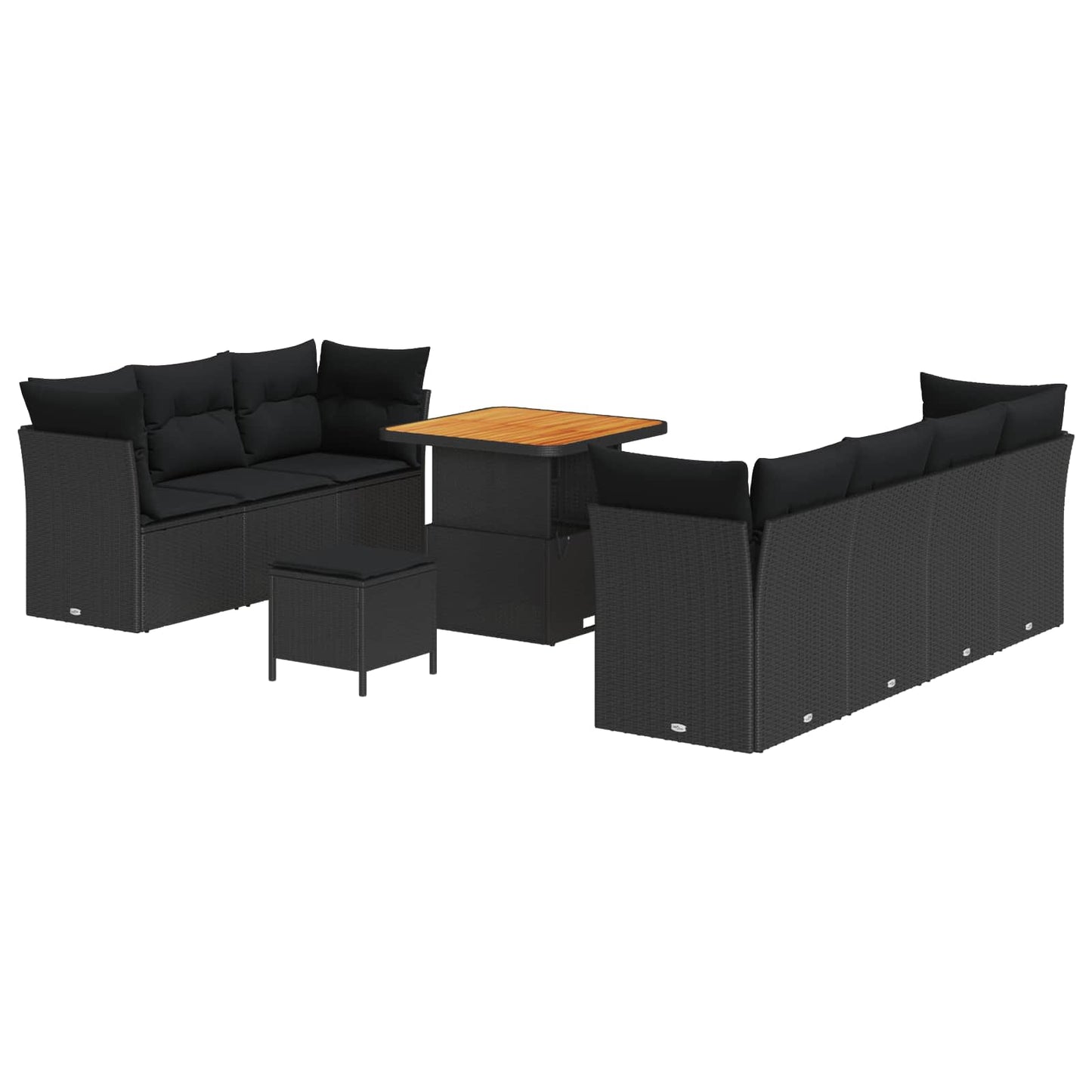 Havesofa Sæt 10 pcs Sort Polyrattan og pulverlakeret stål