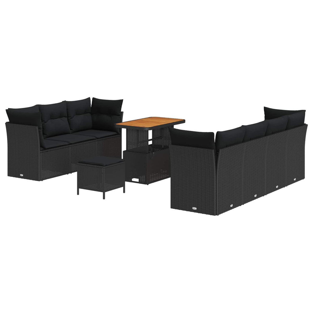 Havesofa Sæt 10 pcs Sort Polyrattan og pulverlakeret stål