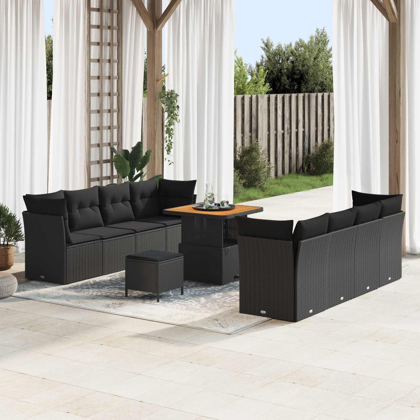 Havesofa Sæt 11 stk. 8-Antal sæder Sort polyrattan
