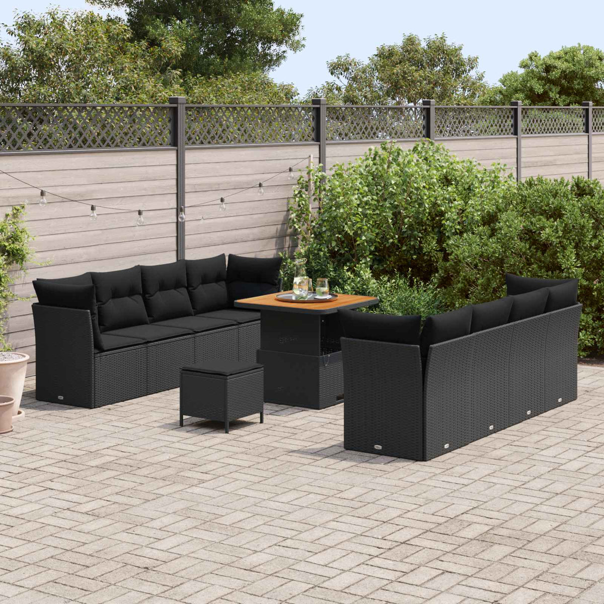 Havesofa Sæt 11 stk. 8-Antal sæder Sort polyrattan