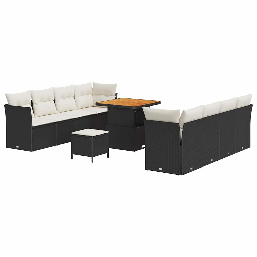 Havesofa Sæt 11 stk. 8-Antal sæder Sort og Cream polyrattan