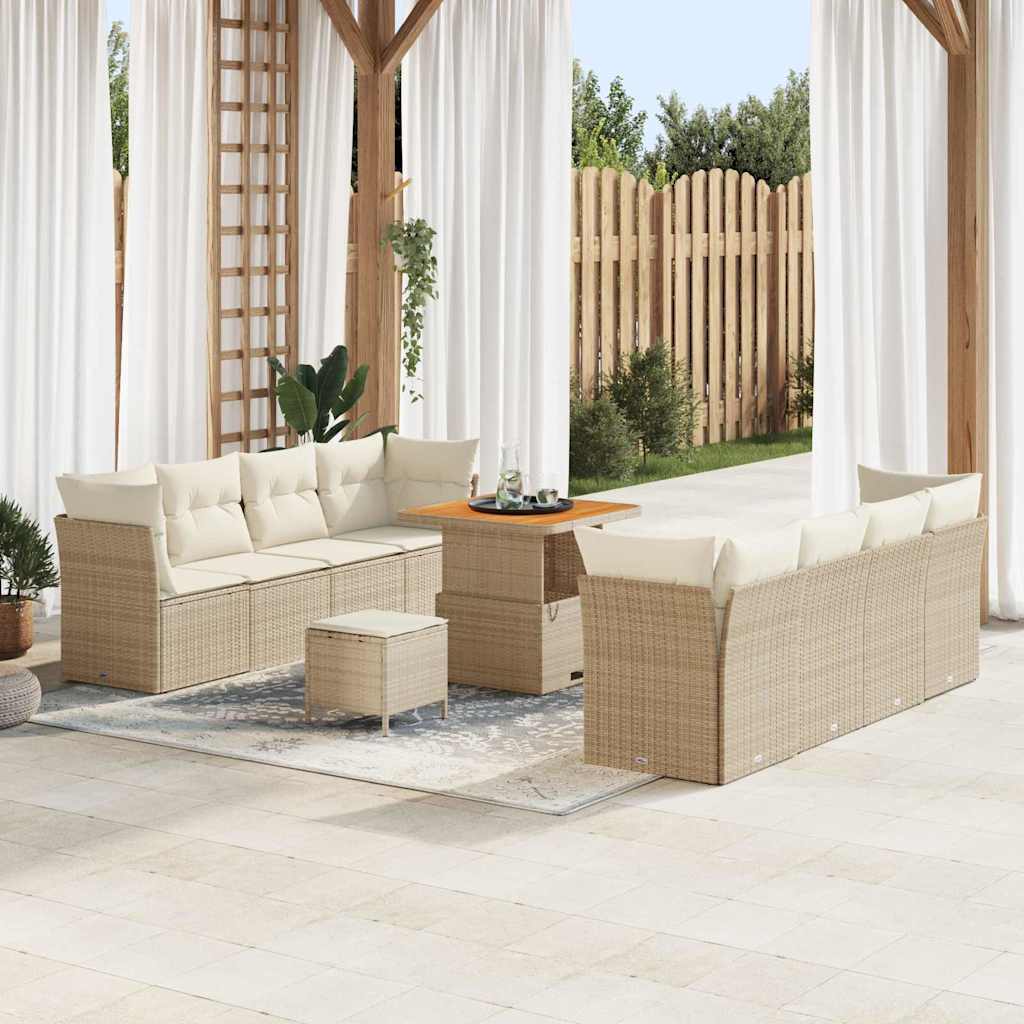 Havesofa Sæt 11 stk. 8-Antal sæder Beige og creme polyrattan