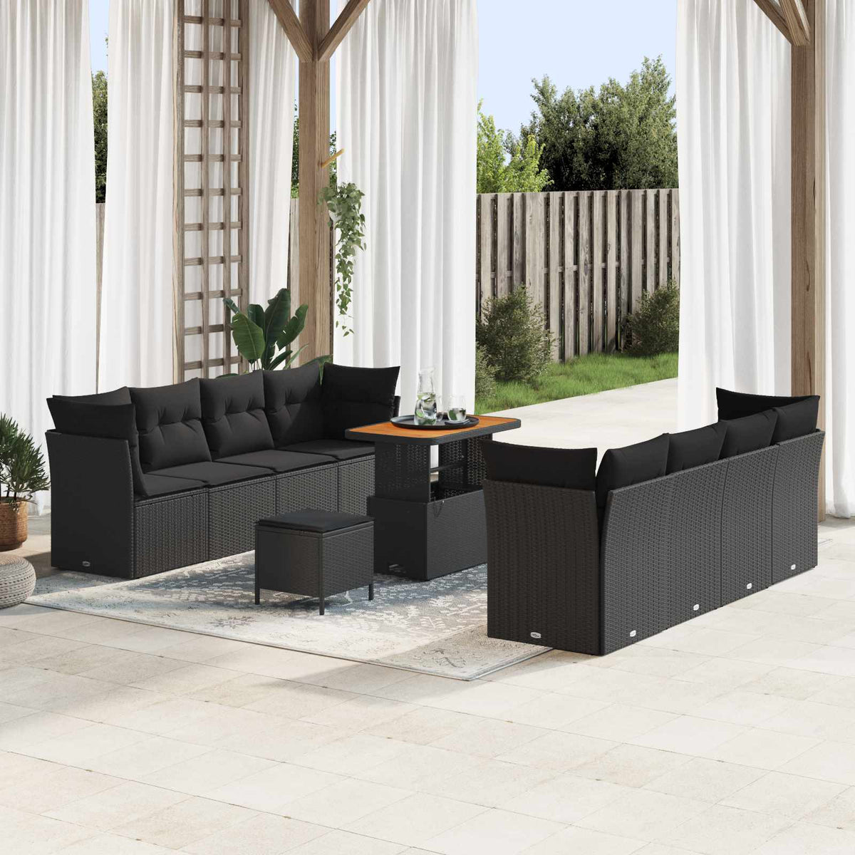 Havesofa Sæt 11 stk. 8-Antal sæder Sort polyrattan