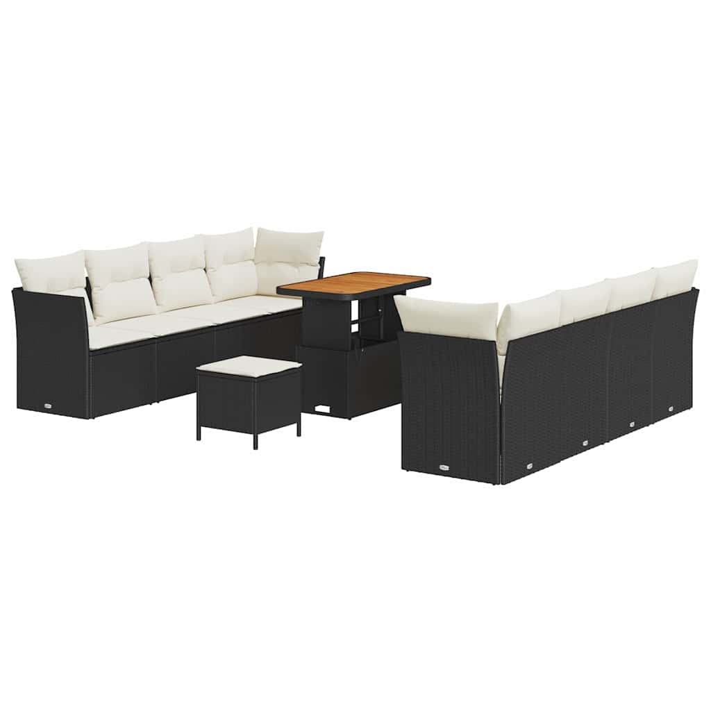 Havesofa Sæt 11 stk. 8-Antal sæder Sort og Cream polyrattan