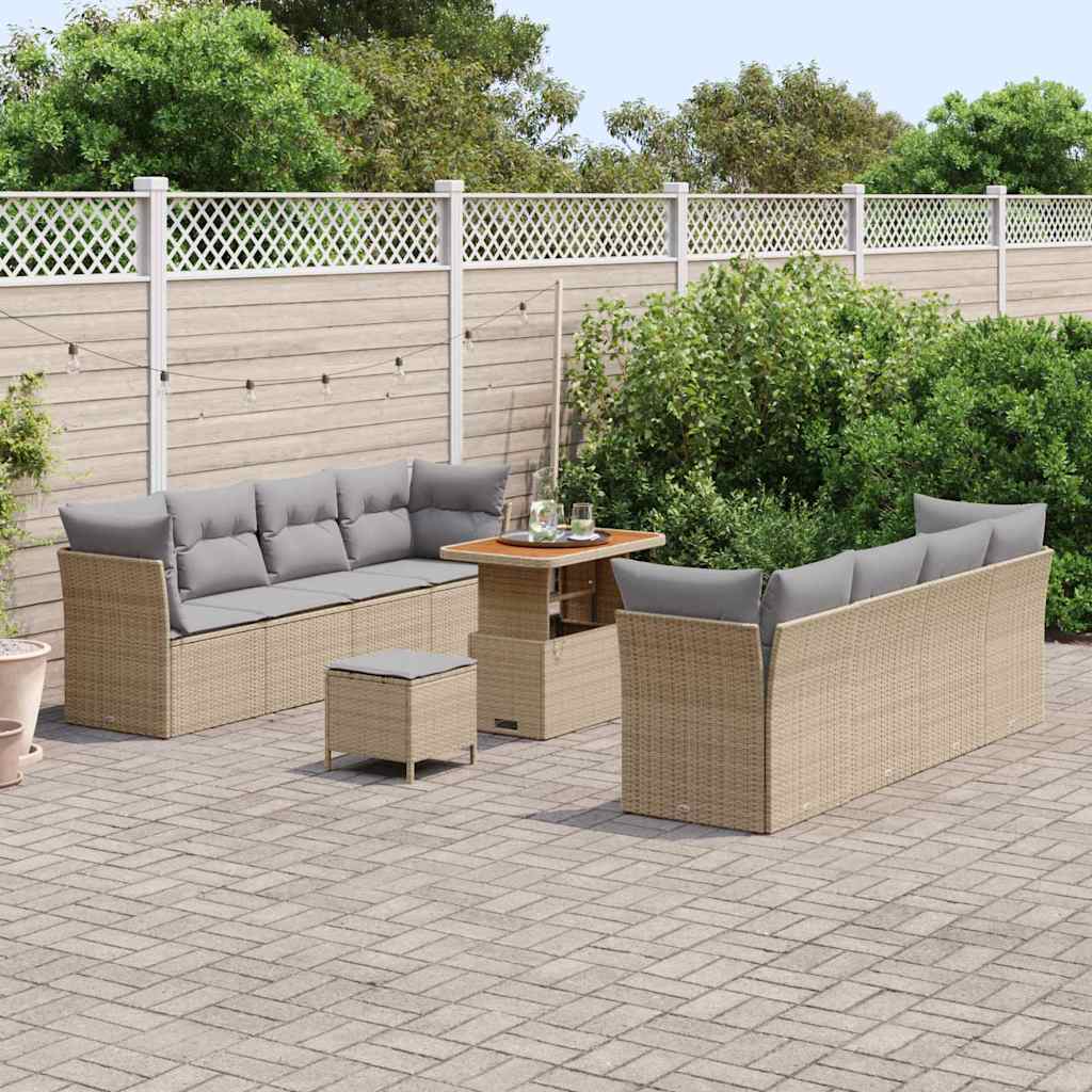 Havesofa Sæt 11 stk. 8-Antal sæder Beige og lys grå polyrattan