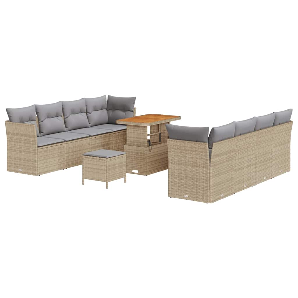 Havesofa Sæt 11 stk. 8-Antal sæder Beige og lys grå polyrattan