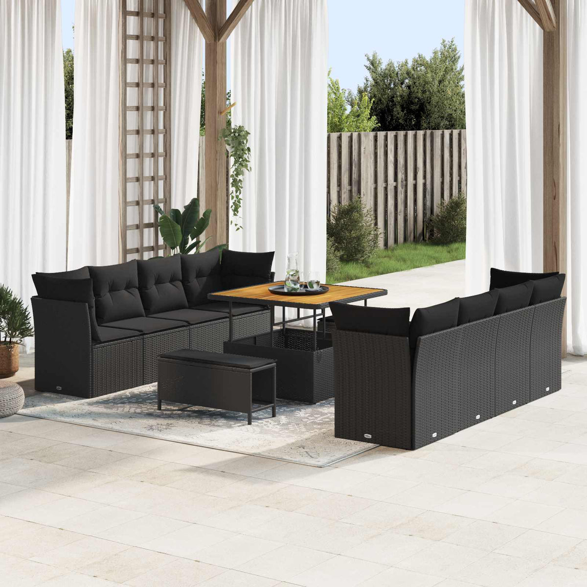 Havesofa Sæt 11 stk. 8-Antal sæder Sort polyrattan