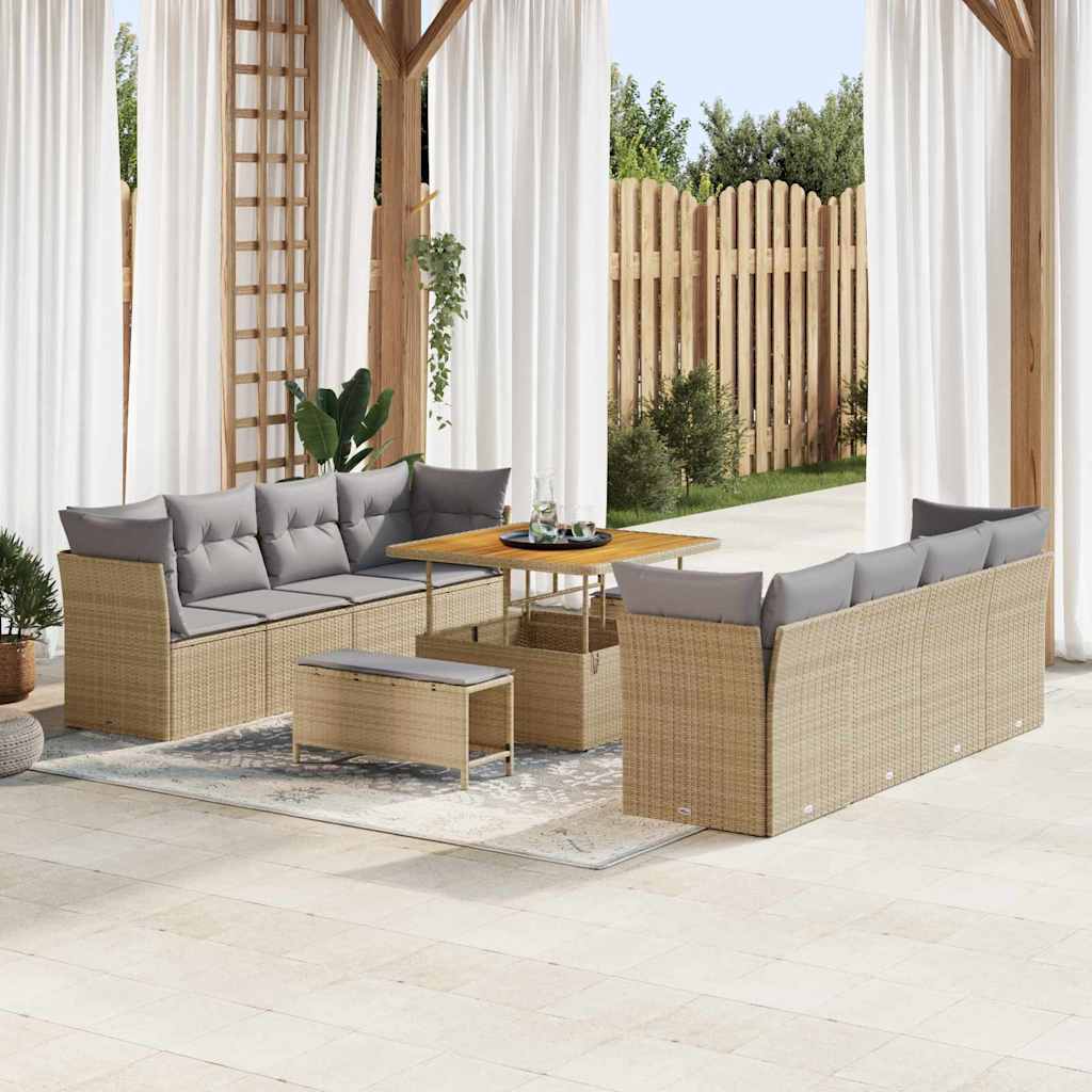 Havesofa Sæt 11 stk. 8-Antal sæder Beige og lys grå polyrattan