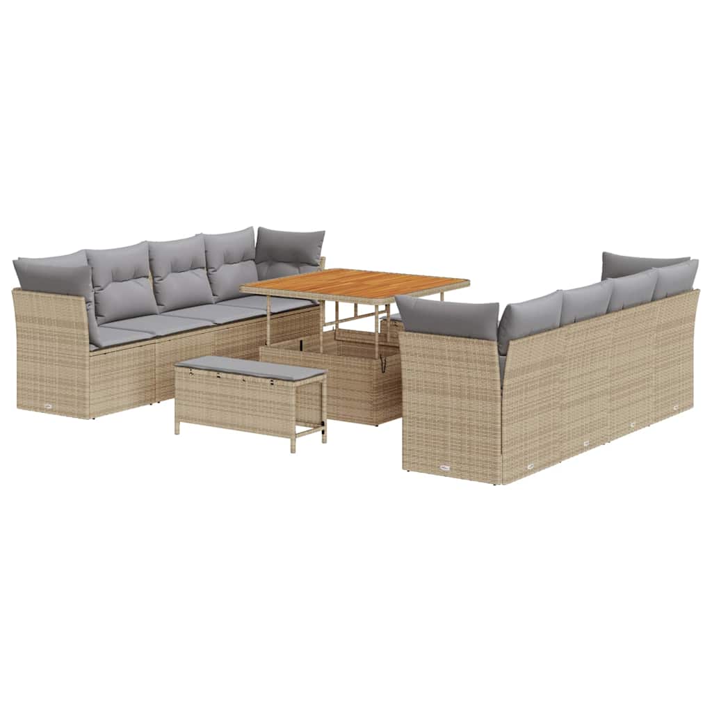 Havesofa Sæt 11 stk. 8-Antal sæder Beige og lys grå polyrattan