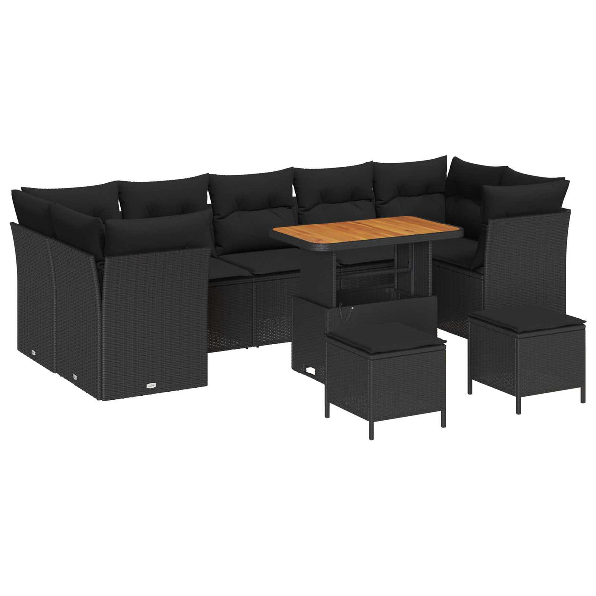 Havesofa Sæt 10 stk. 7-Antal sæder Sort polyrattan