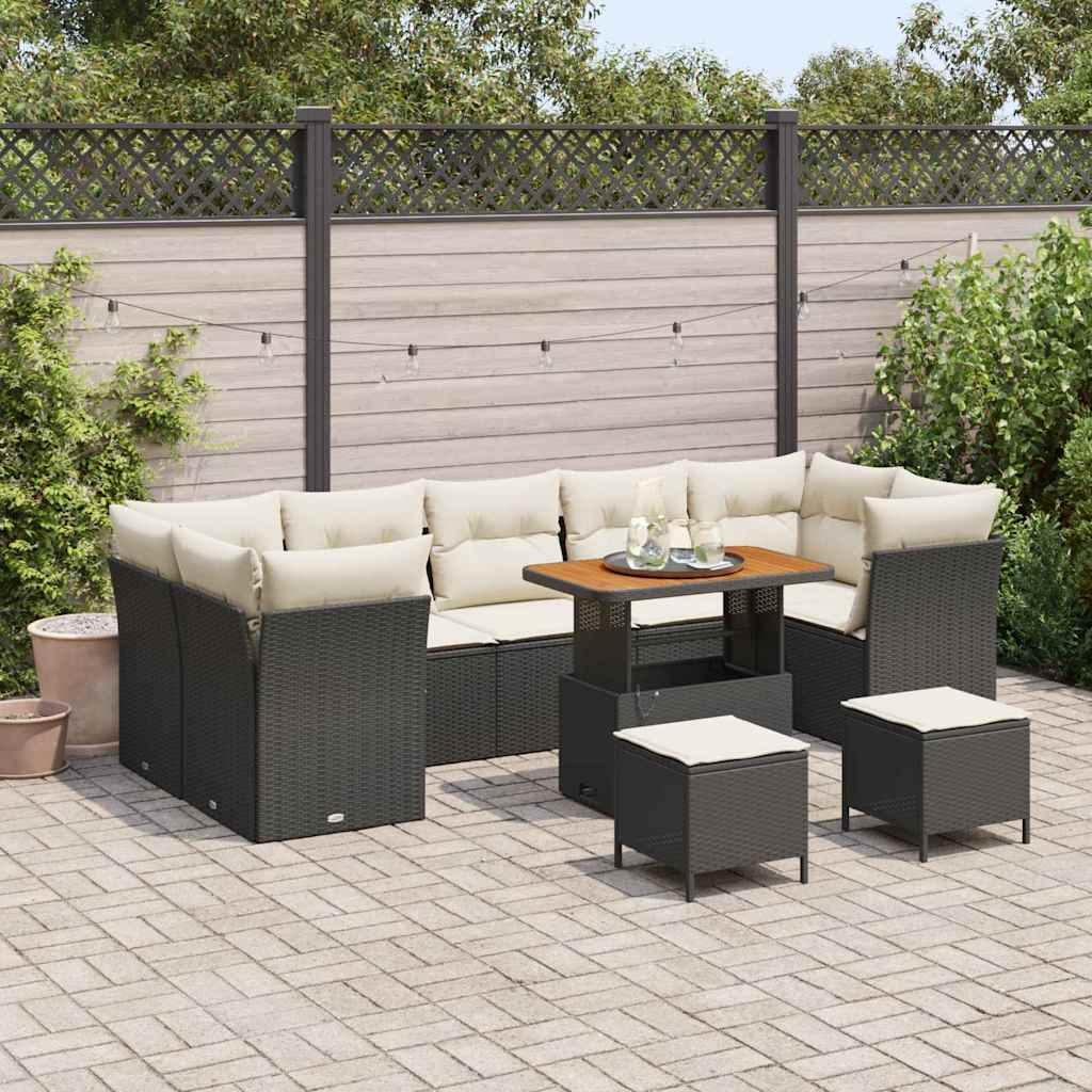 Havesofa Sæt 10 stk. 7-Antal sæder Sort og Cream polyrattan