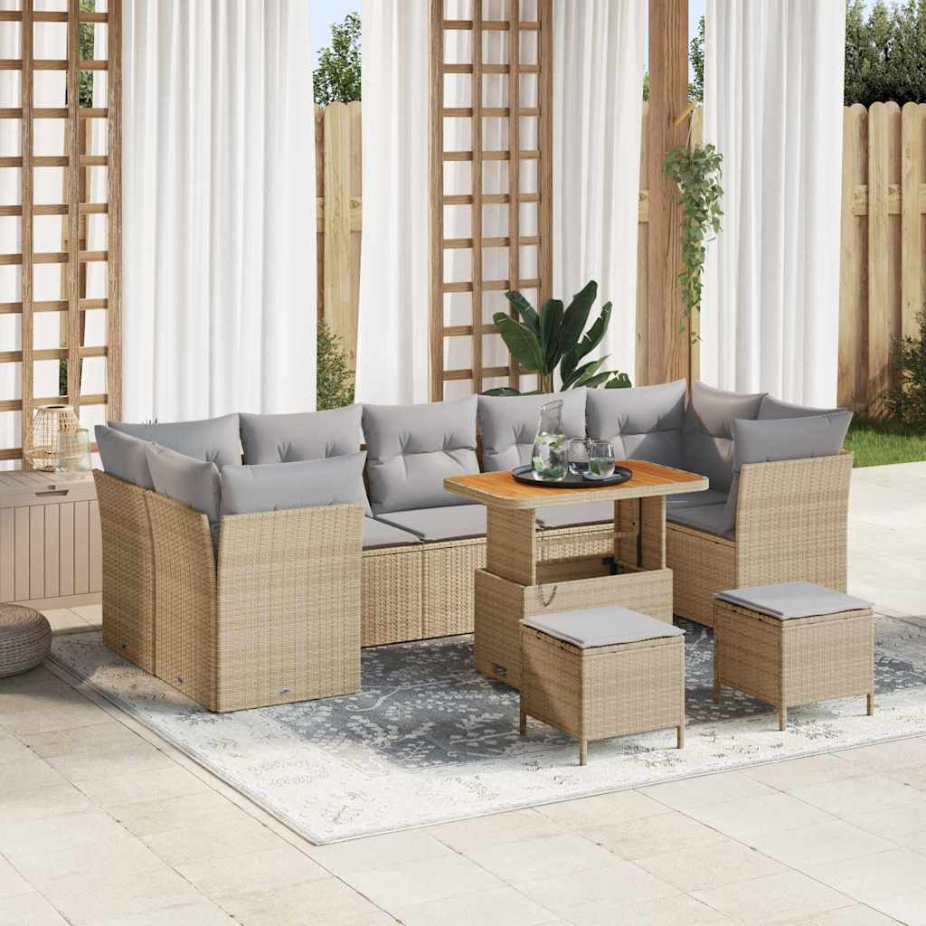 Havesofa Sæt 10 stk. 7-Antal sæder Beige og lys grå polyrattan