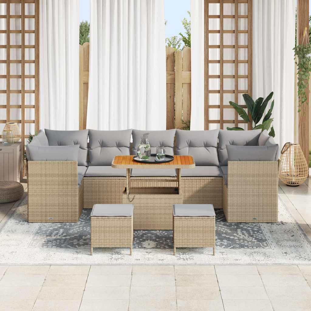 Havesofa Sæt 10 stk. 7-Antal sæder Beige og lys grå polyrattan