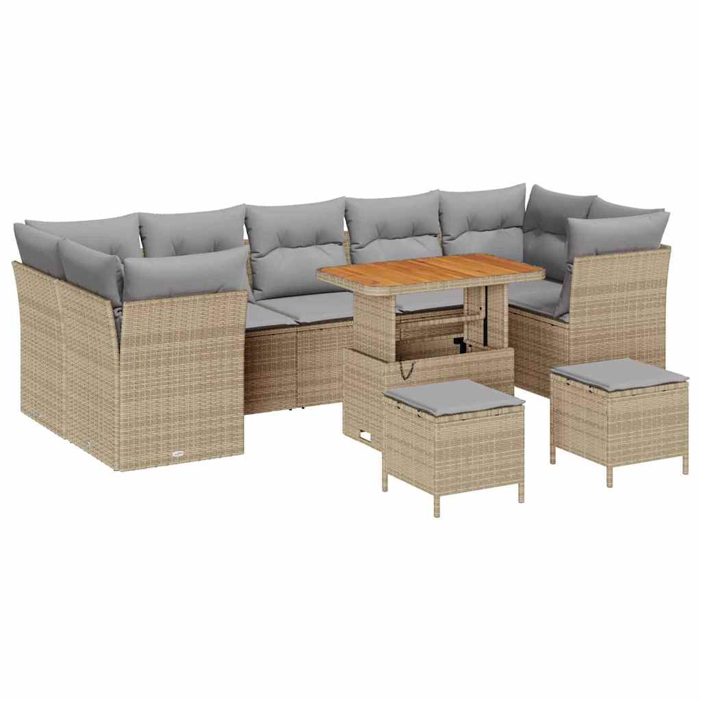 Havesofa Sæt 10 stk. 7-Antal sæder Beige og lys grå polyrattan