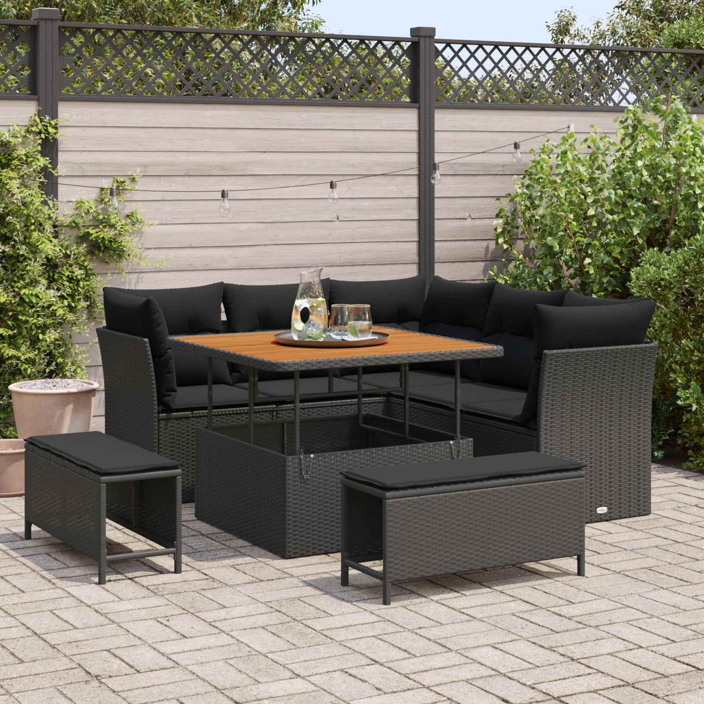 Havesofa Sæt 8 stk. 5-Antal sæder Sort polyrattan