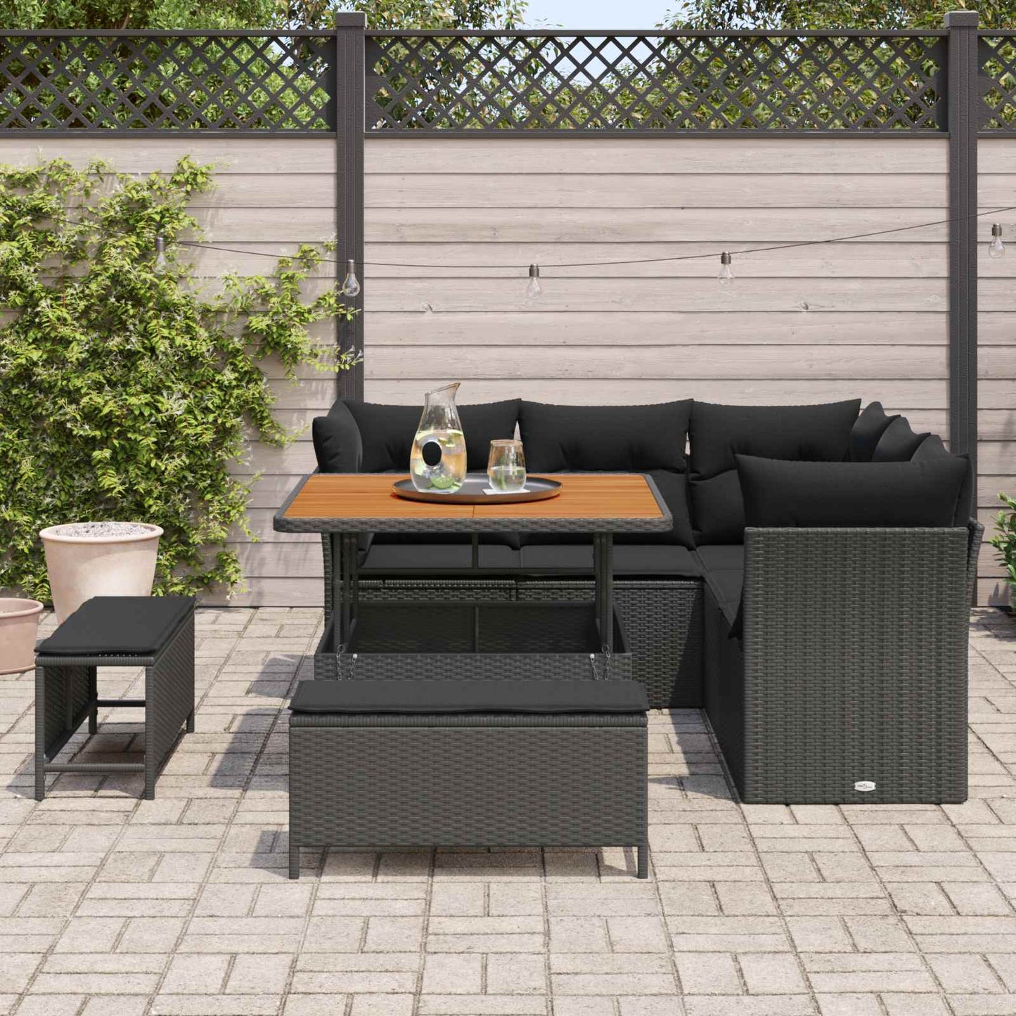 Havesofa Sæt 8 stk. 5-Antal sæder Sort polyrattan