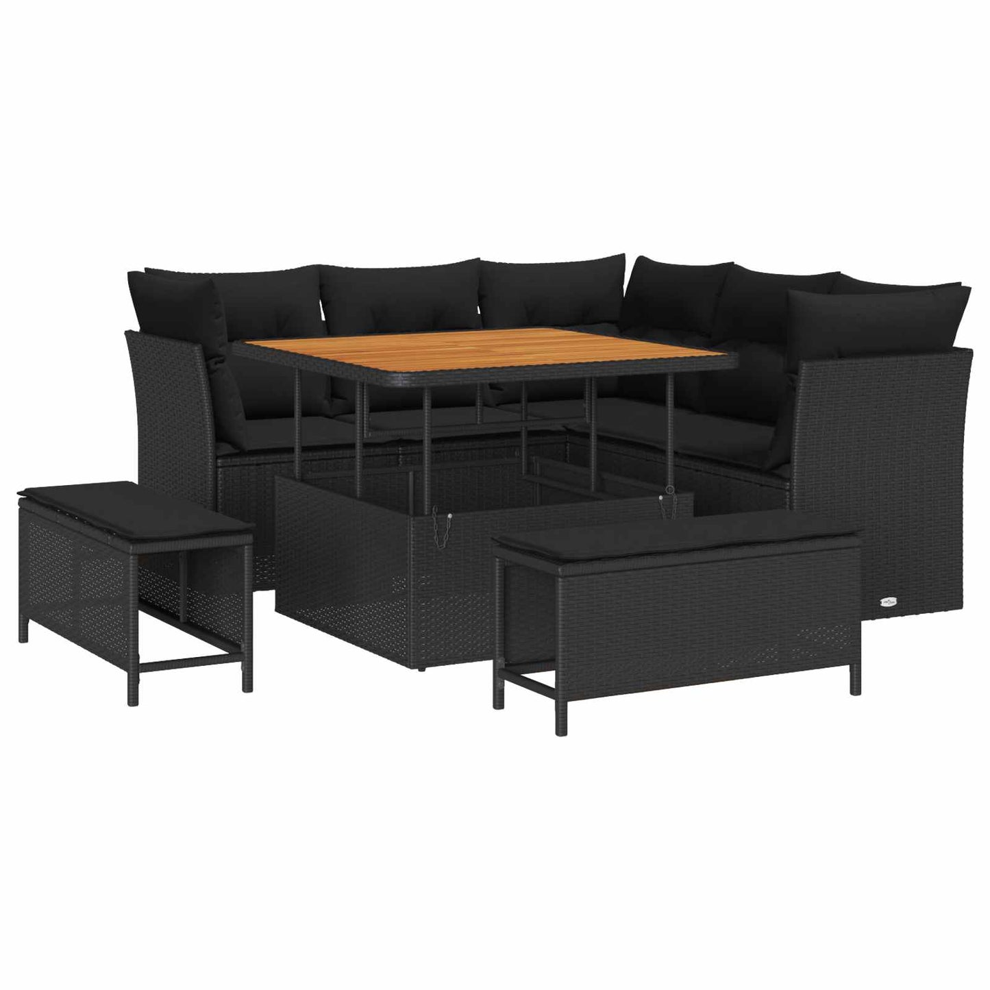 Havesofa Sæt 8 stk. 5-Antal sæder Sort polyrattan