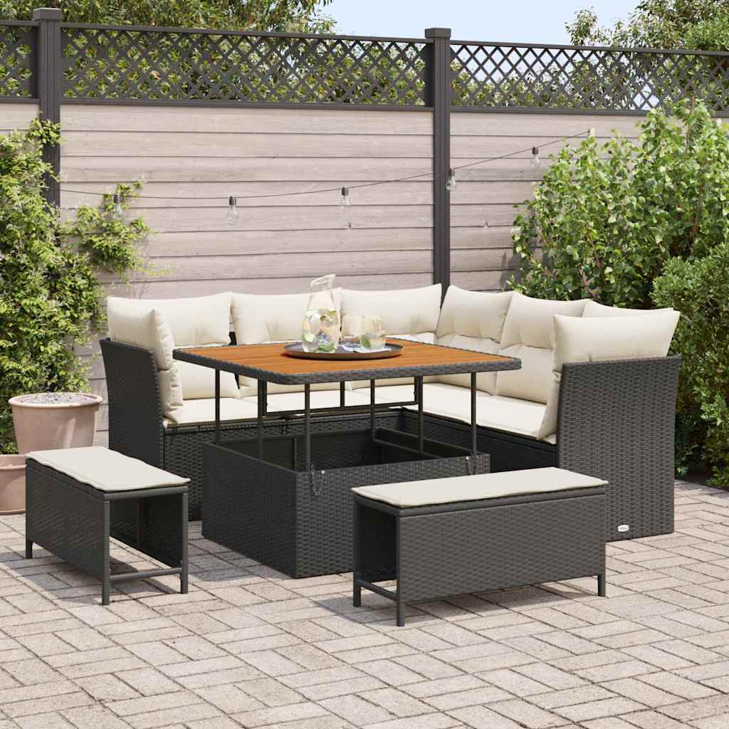 Havesofa Sæt 8 stk. 5-Antal sæder Sort og Cream polyrattan