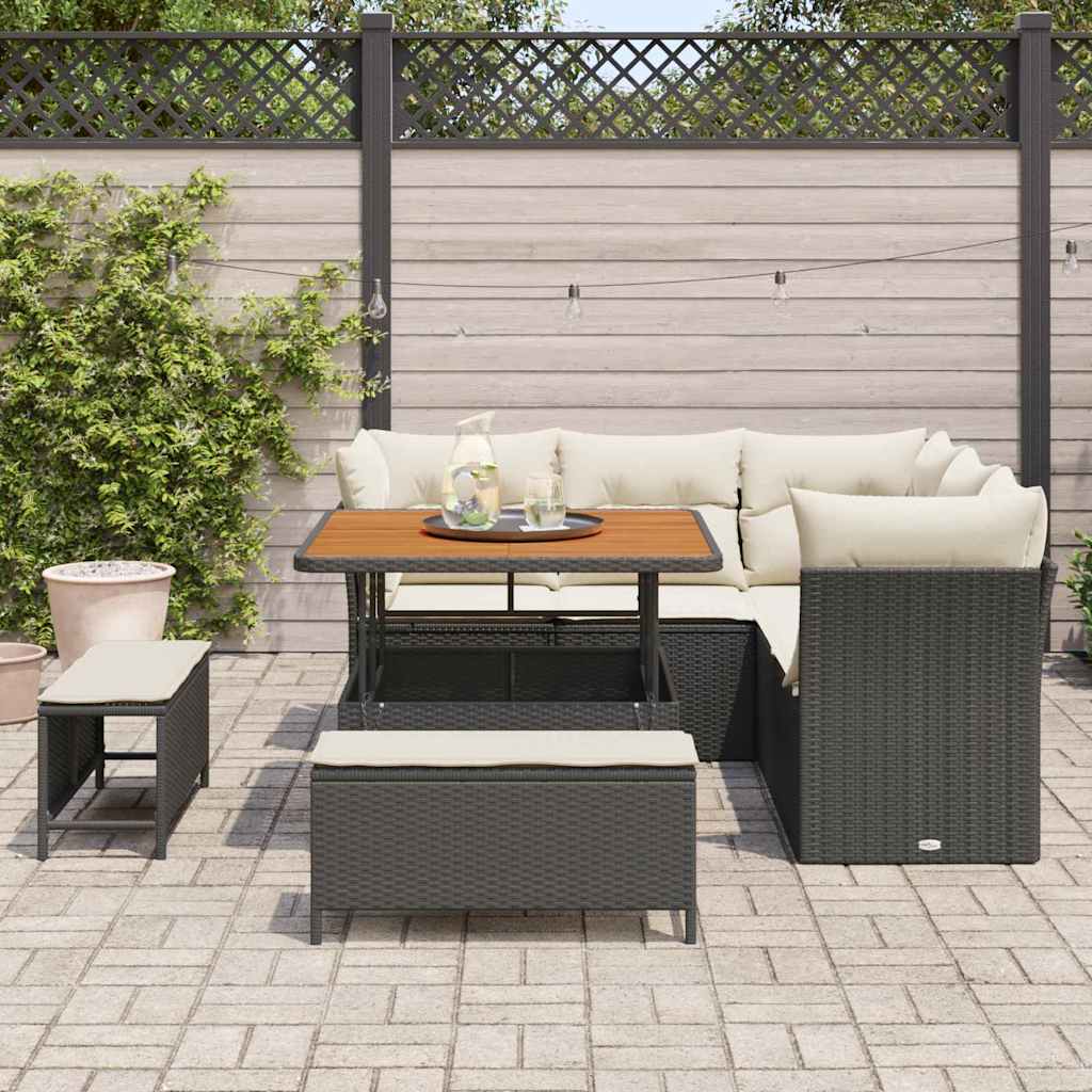 Havesofa Sæt 8 stk. 5-Antal sæder Sort og Cream polyrattan