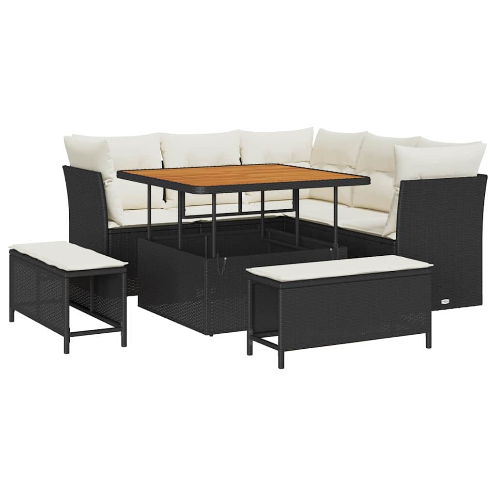 Havesofa Sæt 8 stk. 5-Antal sæder Sort og Cream polyrattan