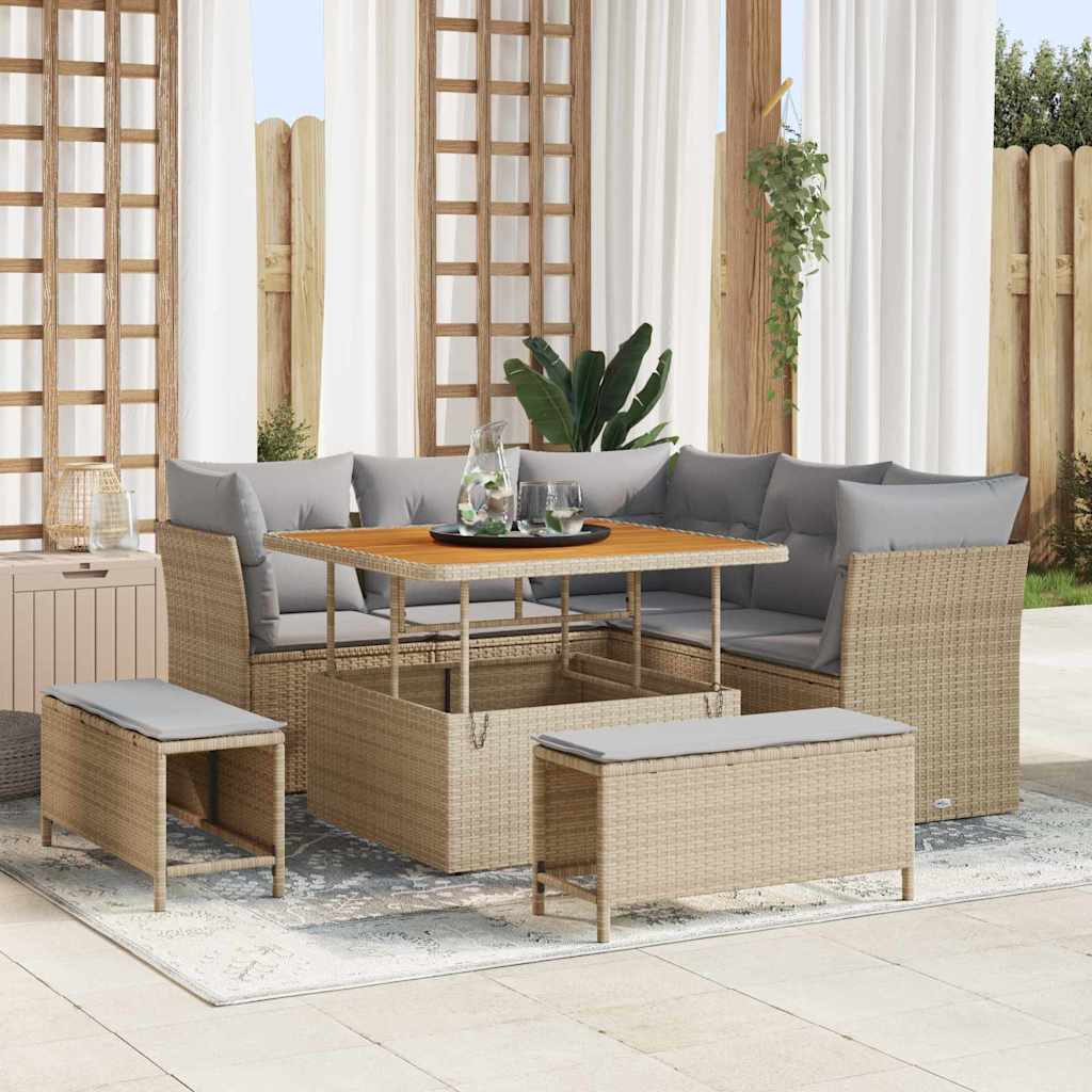Havesofa Sæt 8 stk. 5-Antal sæder Beige og lys grå polyrattan